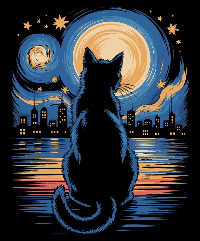 Starry night black cat design
